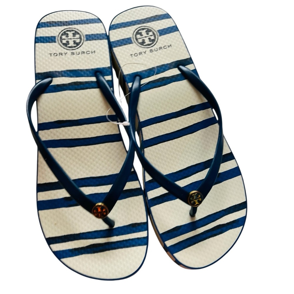 Tory Burch Thandie Wedge Blue Nile Crete Striped Sandals